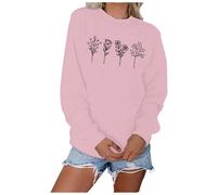 Sudadera Mujer Cuello Redondo sin Capucha, Sudadera Holgada de Manga Larga Negra con Estampado de Flores Silvestres Dibujadas a Mano, Mezcla de algod贸n Suave Prenda Informal Minimalista 2026