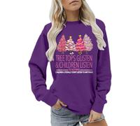 Sudadera Mujer Marca,Ropa de Navidad Mujer,Christmas Trees Sweatshirt Womens Funny Tree Camping Sweatshirt Casual Fall Pullover Tops Sudadera Cremallera Borrego Mujerss,Purple, XL.
