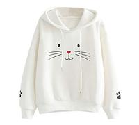 Sudadera Mujer,riou Sudaderas con Capucha Adolescentes Chicas Patchwork Sudaderas para Mujer Otoño-Invierno Estampadas Gato Tops Manga Larga Sudaderas Casuales