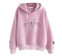 Sudadera Mujer,riou Sudaderas con Capucha Adolescentes Chicas Patchwork Sudaderas para Mujer Otoño-Invierno Estampadas Gato Tops Manga Larga Sudaderas Casuales