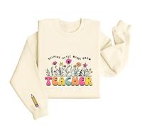 Sudadera Mujer sin Capucha Deportiva Casual Ligera Camisas de Maestra para Mujer Sudadera de Maestra Regreso a la Escuela Día de Agradecimiento al Maestro de jardín de Infantes (Beige, XXL)