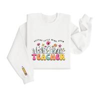 Sudadera Mujer sin Capucha Deportiva Casual Ligera Camisas de Maestra para Mujer Sudadera de Maestra Regreso a la Escuela Día de Agradecimiento al Maestro de jardín de Infantes (White, S)