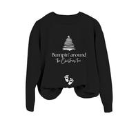 Sudadera Mujer sin Capucha Estilo Minimalista Sudadera con Capucha sin Mangas y Hombros Descubiertos con Estampado de árbol de Navidad y en inglés de Color sólido para Mujer (1) (Black, XL)