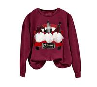 Sudadera Mujer sin Capucha,Jersey de Navidad,Ladies Autumn Winter Warm Christmas Cute Printed Pullover Sweatshirt No Hoodie Sudadera Talla Grande Mujer (Wine, M)