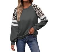 Sudadera Mujer Sin Capucha，Sudadera Informal para Mujer con Estampado Animal Cuello Manga Larga Bloques Coloridos Polar Holgada Ideal para otoño e Invierno (Grey, M)