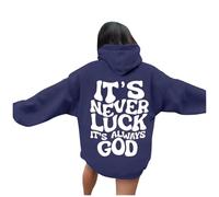 Sudadera Mujer sin Capucha,Sudadera niña Navidad,It's Never Luck It's God Sweatshirt Women Hoodie Tops Casual Long Sleeve Fall Outfits 2024 Chaquetas Ligeras (Navy, XXL)