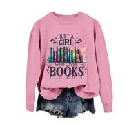Sudadera Mujer Sin Capucha，Suéter Casual Manga Larga para Mujer Just A Girl Who Books Without Capucha (S)
