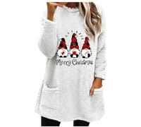 Sudadera Navidad Mujer,Forro Polar Mujer con Capucha Sudaderas Navideño Manga Larga de Estampado Grueso y Cálido Suéter Navidad con Bolsillos Holgado Cómoda Christmas Pullover Top Xmas Sweater