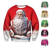 Sudadera navideña FEA para Hombre, Estampado 3D Divertido, Cuello Redondo de Manga Larga, Camiseta navideña Divertida Deslumbrante