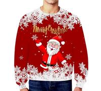 Sudadera navideña para hombres con divertido estampado de Papá Noel, unisex, manga larga, sudadera fea de Navidad sin capucha, estilo para fiesta navideña, O rojo., S