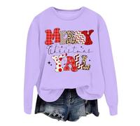 Sudadera navideña para mujer con estampado «Merry Christmas Y'all» - Jersey de manga larga con mezcla de patrones divertidos, camiseta informal de Navidad, Style_h08purple, M