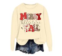 Sudadera navideña para mujer con estampado «Merry Christmas Y'all» - Jersey de manga larga con mezcla de patrones divertidos, camiseta informal de Navidad, Style_h01 Beige, L