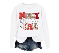 Sudadera navideña para mujer con estampado «Merry Christmas Y'all» - Jersey de manga larga con mezcla de patrones divertidos, camiseta informal de Navidad, Style_h10 Blanco, M