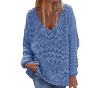 Sudadera negra con cuello en V para mujer, suéter de Navidad, suéter de punto de algodón del Reino Unido, tops de verano para mujer, suéteres de manga larga, azul marino, 3XL