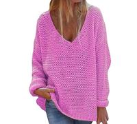 Sudadera negra con cuello en V para mujer, suéter de Navidad, suéter de punto de algodón del Reino Unido, tops de verano para mujer, suéteres de manga larga, hot pink, 3XL