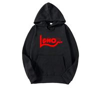 Sudadera Negra y roja con Capucha LEÑO Rock español Algodon Calidad 300grs Musica (L)