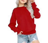 Sudadera Niña Sin Capucha Algodón Ligero Niña Sudaderas de Manga Larga Otoño Cuello Redondo de Polar Jersey Invierno Niña Color Sólido Sweatshirt Y2k Streetwear Deportivo Suéter Elegante, rojo, 12