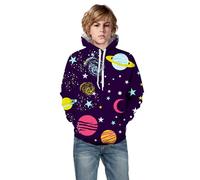 Sudadera Niño con Capucha Corte Regular, Sudaderas Niño Informal, Sudaderas Sweat Hoodie Sweatshirt Unisex Niños Y Niñas con Estampado Dinosaurio Galaxia 3D Niñas Y Niños con Streetwear Pullover