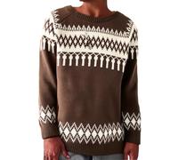 Sudadera noruega para mujer, invierno, cálido, elegante, de punto, cuello redondo, manga larga, sudaderas, estilo vintage, de gran tamaño, Elástico, cómodo, ropa para mujer, otoño e invierno, 1-café