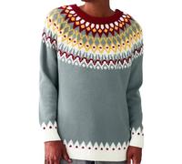 Sudadera noruega para mujer, invierno, cálido, elegante, de punto, cuello redondo, manga larga, sudaderas, estilo vintage, de gran tamaño, Elástico, cómodo, ropa para mujer, otoño e invierno, 3-gris