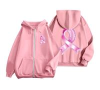Sudadera octubre rosa impresa cinta rosa cáncer de mama sudadera con capucha para mujer con cremallera otoño invierno cálido suéteres, chalecos y sudaderas con capucha deporte casual chaqueta media