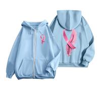 Sudadera octubre rosa impresa cinta rosa cáncer de mama sudadera con capucha para mujer con cremallera otoño invierno cálido suéteres, chalecos y sudaderas con capucha deporte casual sudaderas con