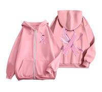 Sudadera Octubre Rosa Otoño Invierno Cálido Sudadera con Capucha Mujer con Cremallera Impreso Cinta Rosa Cáncer de Mama Suéteres, Chalecos y Sudaderas con Capucha Oversize Hoodie Sport Casual Chaqueta