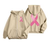 Sudadera Octubre Rosa Otoño Invierno Cálido Sudadera con Capucha Mujer con Cremallera Impreso Cinta Rosa Cáncer de Mama Suéteres, Chalecos y Sudaderas Deportivas Casual Sudadera con capucha Oversize