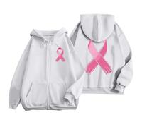 Sudadera Octubre Rosa Otoño Invierno Cálido Sudadera con Capucha Mujer con Cremallera Impreso Cinta Rosa Cáncer de Mama Suéteres, Chalecos y Sudaderas Deportivas Casual Sudadera con capucha Oversize
