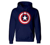 Sudadera oficial de Marvel Comics Capitán América Escudo Unisex Azul Sudadera con capucha