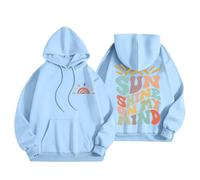 Sudadera Otoño Estampado Moda Casual Mujer Manga Larga Bolsillo Alto Bata Polar Cremallera, Azul-c, L