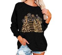 Sudadera Oversize Mujer,Jersey Navidad Mujer Talla Grande,Christmas Shirt For Women Leopard Christmas Tree Sleeve Pullover Holiday Tops For Women Abrigo Capucha Mujer (Black, XXL)