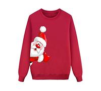 Sudadera para familia navideña cuello redondo divertido jersey navideño feo parejas cómodo suéteres navideños para papá mamá niños Papá Noel invierno sudadera de Navidad suave reno Sweatshirt, rojo, L