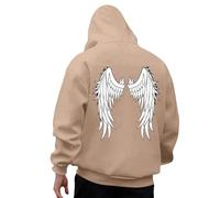 Sudadera para hombre con capucha y alas traseras estampadas para adultos, con capucha grande, diseño de ángel con capucha y capucha para mujer Streetwear con capucha y estilo retro, caqui, L