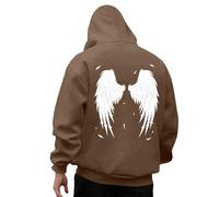 Sudadera para hombre con capucha y alas traseras estampadas para adultos, con capucha grande, diseño de ángel con capucha y capucha para mujer Streetwear con capucha y estilo retro, X2 Marrón, S