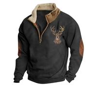 Sudadera para hombre con estampado de ciervos de caza sin capucha con cremallera navideña deportiva de manga larga para el invierno con cuello de pie, O negro., XL