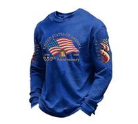Sudadera para hombre sin capucha con estampado de bandera de 250 años, jersey de cuello redondo, manga larga, tejido gofrado waffle, diseño de aviones, escudo de manga con borde de cota para fiesta