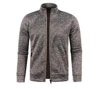 Sudadera para hombre sin capucha de color liso, sudadera con cremallera para hombre, cuello alto, chaqueta para hombre, chaqueta de punto alto, media cremallera, #01-café, M