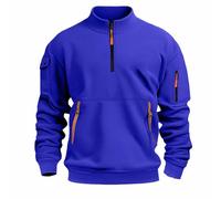 Sudadera para hombre sin capucha deportiva deportiva de color sólido barato, sudadera ligera, informal, holgada, suéter, vintage, blusa, talla grande, Hip Hop manga larga, azul, XL