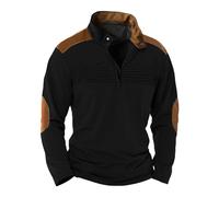 Sudadera para hombre | Sudadera con media cremallera | Sudadera táctica al aire libre | Jersey retro de manga larga con parches en los codos, suéter de cuello alto, sudadera casual de trabajo, Negro