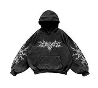 Sudadera para hombre y mujer Y2K vintage con estampado de calavera, informal, estilo universitario, gótico, manga larga, suelta, de gran tamaño, calle, retro, pareja, Halloween, moda, cómoda, R blanco