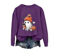 Sudadera para mujer, camisas de Halloween para mujer, cuello redondo, sin capucha, sudadera con estampado de fantasma, divertida, informal, manga larga, festiva, manga larga, suelta, informal, parte