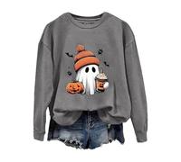Sudadera para mujer, camisas de Halloween para mujer, sudadera con estampado de fantasma, sin capucha, cuello redondo, informal, divertida, manga larga, festiva, manga larga, suelta, informal, parte