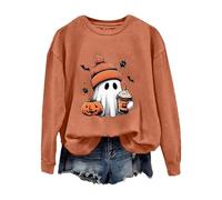 Sudadera para mujer, camisas de Halloween para mujer, sudadera con estampado de fantasma, sin capucha, cuello redondo, informal, divertida, manga larga, festiva, manga larga, suelta, informal, parte