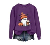 Sudadera para mujer, camisas de Halloween para mujer, sudadera con estampado de fantasma, sin capucha, cuello redondo, informal, divertida, manga larga, festiva, manga larga, suelta, informal, parte