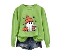 Sudadera para mujer, camisas de Halloween para mujer, sudadera con estampado de fantasma, sin capucha, cuello redondo, informal, divertida, manga larga, festiva, manga larga, suelta, informal, parte