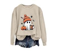 Sudadera para mujer, camisas de Halloween para mujer, sudadera con estampado de fantasma, sin capucha, cuello redondo, informal, divertida, manga larga, festiva, manga larga, suelta, informal, parte