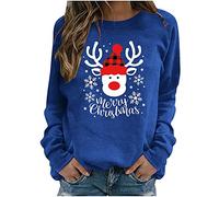 Sudadera para mujer ChristmasO cuello estampado DailyCute Jersey Top Jersey de punto a rayas, azul oscuro, L