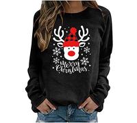 Sudadera para mujer ChristmasO cuello estampado DailyCute Jersey Top Jersey de punto a rayas, rojo, XL