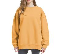 Sudadera para mujer, color rojo, informal, de color sólido, sudadera de manga larga, conjunto para mujer, dorado, L